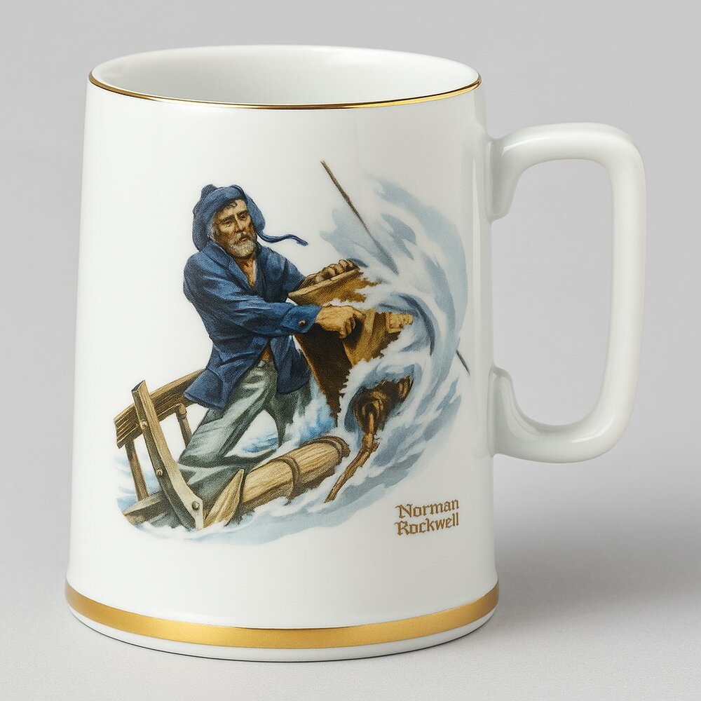 Norman Rockwell Porcelain Tankard Mug "Braving the Storm" Long John Silver’s Box
